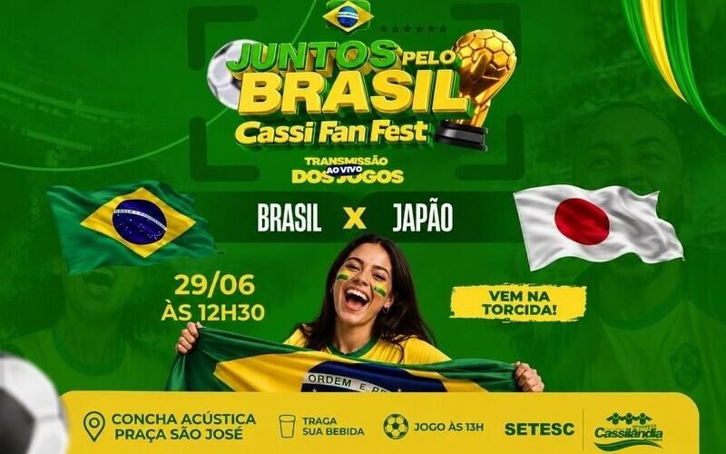 Imagem de compartilhamento para o artigo Cassi Fan Fest transmite Brasil x Japão nesta segunda-feira em Cassilândia da MS Todo dia